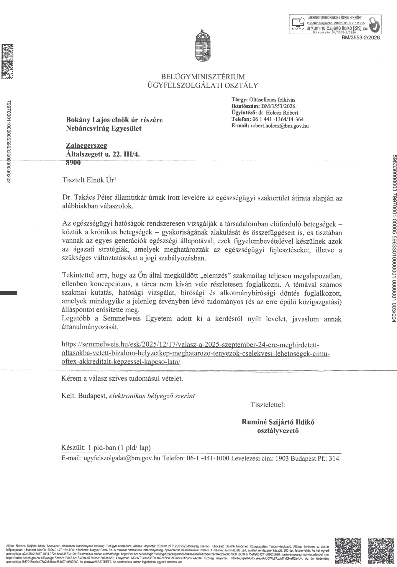 Valasz Belugyminiszterium 2026 01 28